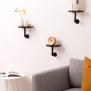 Industrial Pipe Shelf Set Small <strong>Rounded</strong> Shelves with Shelf Brackets Wooden <strong>Shelving</strong> Dark Brown - Product Image 3