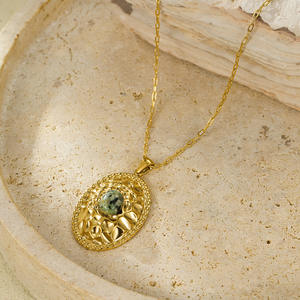 สร้อยคอสแตนเลสชุบทอง18K สำหรับผู้หญิงของขวัญหินตาเสือแบบไม่เรียบ - Product Image 4