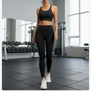 Ensemble de sport 2 pièces uni pour femme, respirant, séchage rapide, soutien-gorge de sport taille haute et leggings sans couture sur le devant pour la gym et le fitness - Product Image 1