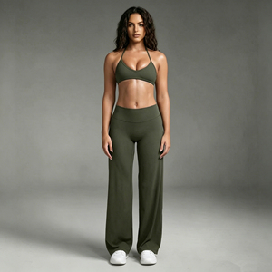 Ensemble de sport 2 pièces <span class=keywords><strong>pour</strong></span> <span class=keywords><strong>femme</strong></span> : soutien-gorge de sport ajustable à col halter et pantalon de sport taille haute, séchage rapide, <span class=keywords><strong>pour</strong></span> l'entraînement et le fitness - Product Image 3