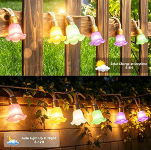Guirlande lumineuse solaire en forme de fleur pour décoration de jardin extérieur, lumières LED en forme de trompette, étanches, éclairage paysager pour cour et patio - Product Image 2