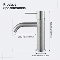 Keran Wastafel Kamar Mandi Modern, Bahan Kuningan Padat, Satu Lubang, Terpasang di Dek, Tuas Tunggal, Nikel Brushed, Badan Berpola Knurled