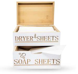 Scatola di legno personalizzata porta fogli di legno porta detersivo Dispenser cassetto scatola di immagazzinaggio, rustico bianco fattoria grande organizzatore lavanderia - Product Image 1