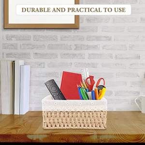 Panier de rangement décoratif en corde de coton avec couvercle, panier tissé à la main pour organiser les vêtements, les jouets, panier de rangement pour la décoration de la maison - Product Image 3