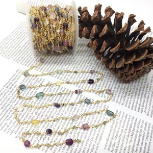 Catena <span class=keywords><strong>Rosario</strong></span> in Filo di Rame Placcato Oro 18k con Perline in Pietra Naturale, Moda 2025 per Creazione di Gioielli - Product Image 2