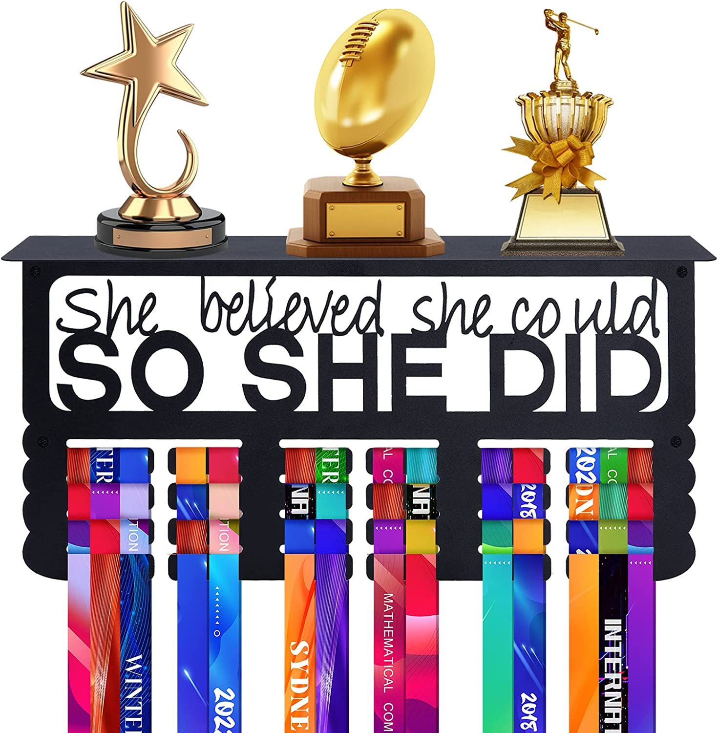 Wholesale Custom Metal Medal Trophy Holder Medal Hanger Display with Shelf Medal Holder and Trophy Display Hanger