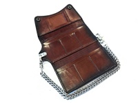 Dompet Rantai Lipat Tiga, Dompet Rantai Kulit Sapi Premium Logo Kustom Timbul