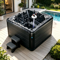 Spa extérieur moderne, baignoire carrée avec massage par remous, blanc, capacité 3 personnes, design compact
