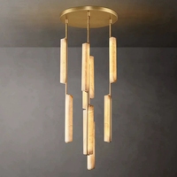 Lustre en albâtre espagnol, suspension longue en marbre, luminaire rotatif simple pour escalier, éclairage nordique pour villa duplex et salon