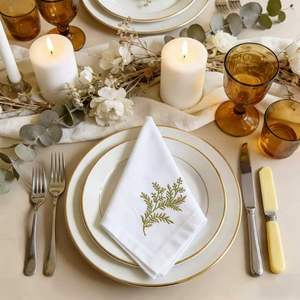 <span class=keywords><strong>Serviette</strong></span> de table carrée et torchon de banquet de <span class=keywords><strong>mariage</strong></span> en coton lin français brodé feuille d'or pour table de salle à manger occidentale d'hôtel - Product Image 6