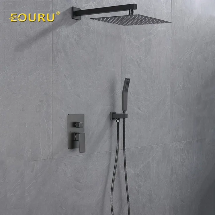 Rainfall Shower Head Set 2 Functions Black Bathroom Shower Mixer