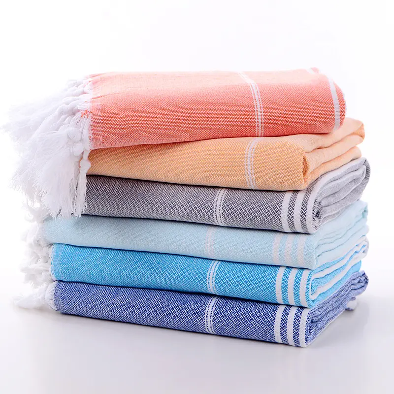 Eco-friendly 100% Cotton Customized Logo Pattern Turkish Kikoy Fouta Beach Bath Towel