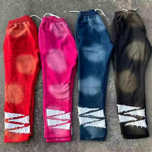 Pantalon de survêtement en éponge française Vintage Stone Wash pour hommes 380GSM Coton en détresse Broderie évasée coupe ample Logo personnalisé Vente en gros - Product Image 3