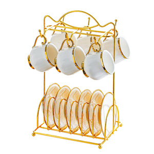 Ceramic <b>Teacup</b> <b>And</b> <b>Saucer</b> <b>Set</b> With Gold Trim 6 Piece For Afternoon Tea Home Use - Product Image 5