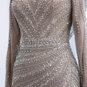 Robes <span class=keywords><strong>de</strong></span> <span class=keywords><strong>Soirée</strong></span> Musulmanes <span class=keywords><strong>de</strong></span> Luxe Argent Nude avec Cape Col Haut et Manches Longues pour Femmes, Fêtes <span class=keywords><strong>de</strong></span> Mariage LSZ035 - Product Image 4