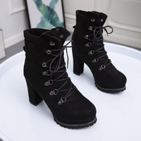 Bottines à plateforme pour femmes, style western tendance, bout rond, rivets, lacets, talons hauts 6-8 cm, PU+caoutchouc, automne-hiver, antidérapantes