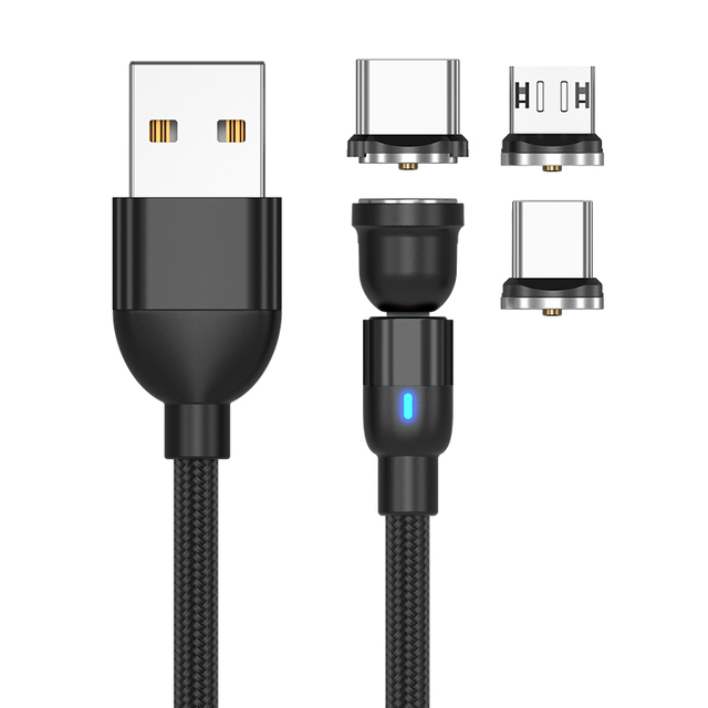 Factory Wholesale 540 Rotation Data Cable 3 in 1 Magnetic Cable USB Cables for Phone Charging