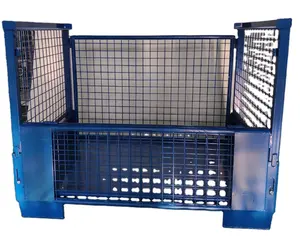 Pieghevole di stoccaggio in acciaio gabbia magazzino impilabile wire mesh contenitore logistica pieghevole mesh box pallet