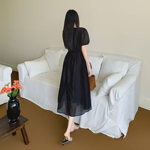 <span class=keywords><strong>Femme</strong></span> Noir pour Tencel Mince Robe Ample Mi-Longueur Taille Réduction Niche avec Style Décontracté - Product Image 3