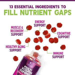 Gomitas Multivitamínicas para Adultos, Soporte Nutricional Diario, Vitaminas para el Sistema Inmunitario A, C, <span class=keywords><strong>D</strong></span>, B12, Botella de 60 Unidades para Mujeres y Hombres - Product Image 3