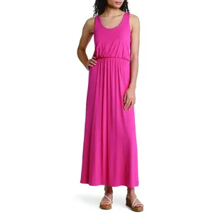 فستان طويل طويل بدون أكمام للنساء بدون أكمام من القطن الناعم بتصميم مخصص عالي الجودة