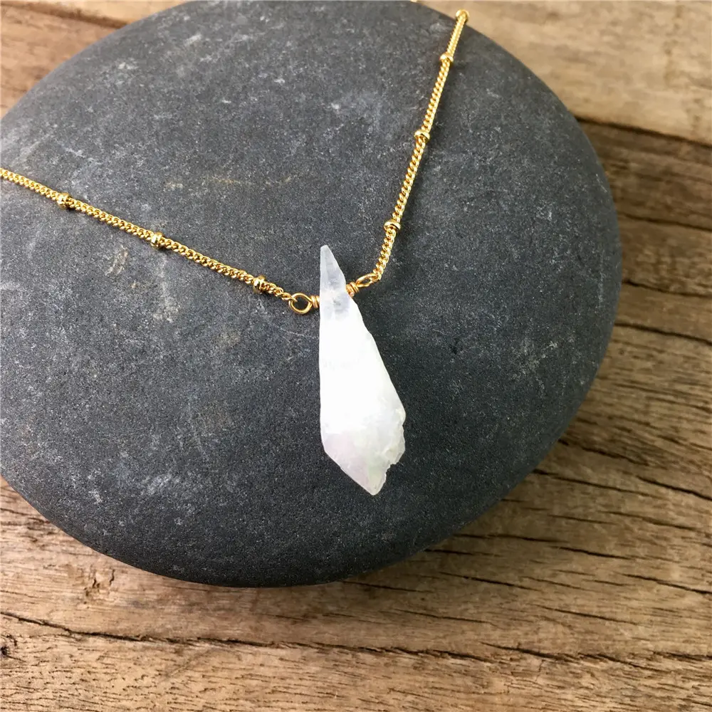 BD-E1808 High quality white crystal moonstone necklace, natural raw stone gemstone necklace, raw stone jewelry