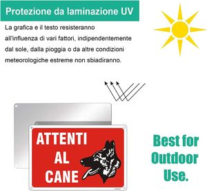 Cartello in Alluminio '<span class=keywords><strong>Attenzione</strong></span> Cane' - Segnale Riflettente di Avvertimento per Cani 20x30cm, Impermeabile e Resistente ai Raggi UV per Uso Esterno - Product Image 3