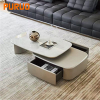 Table basse de style italien en marbre naturel, avec plateau en acier inoxydable bronze antique et rangement en MDF, table basse de luxe