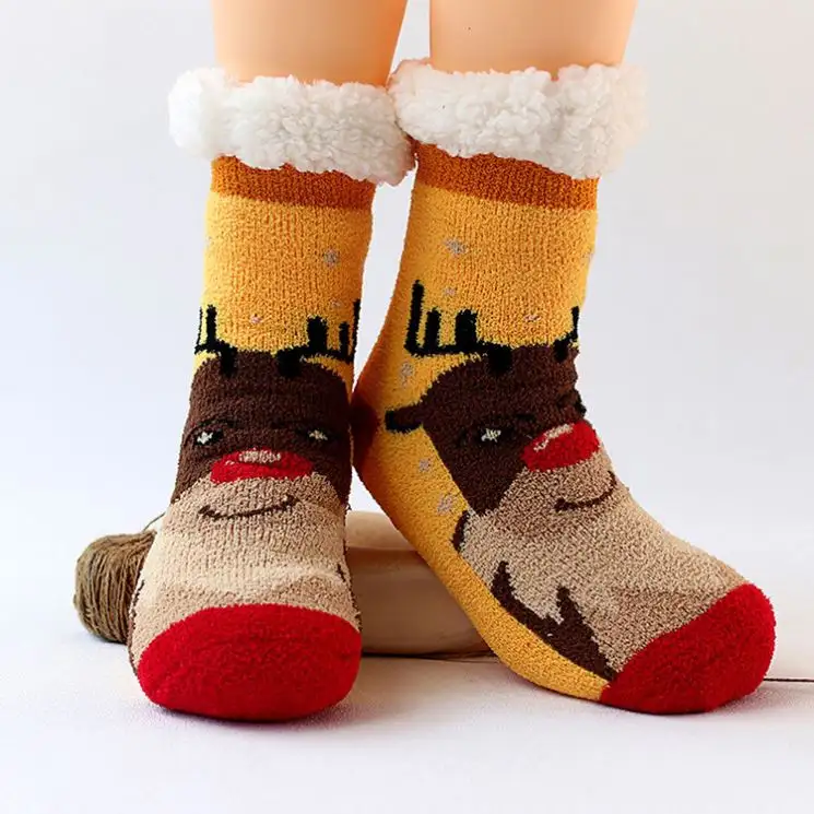 De Zwarte Vrijdag Verkoop Best Verkopende Nieuwe Aankomst Kerst Kousen Groothandel Sherpa Gezellige Pluizige Pantoffels Sokken Met Zolen