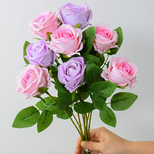 Roses artificielles Laixing en tissu de soie rose et violet, décoration de table moderne, décoration intérieure - Product Image 1