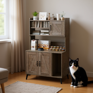 Meuble de rangement pour litière de chat avec étagères de présentation 100L en bambou, confort félin, opération manuelle, forme rectangulaire - Product Image 2