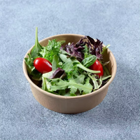 Wegwerp papieren voedselverpakkingen, kraft papieren saladekommen, groothandel ronde papieren kommen met transparant deksel voor dieet.