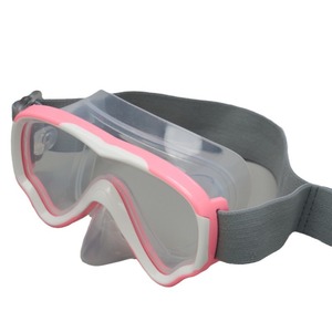 Máscara de Buceo para Niños, Completamente Seca, de Silicona Líquida, con Dos Ventanas, para Deportes Acuáticos, 6+ Años, Lentes de Plástico, Marco Gris y Rosa - Product Image 1
