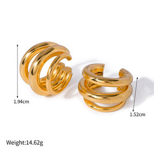 Pendientes de Moda de Acero Inoxidable 316L, Chapados en Oro de 14k y 18k, Pendientes Finos Tipo Brazalete, Sin Perforación, para Mujer - Product Image 6