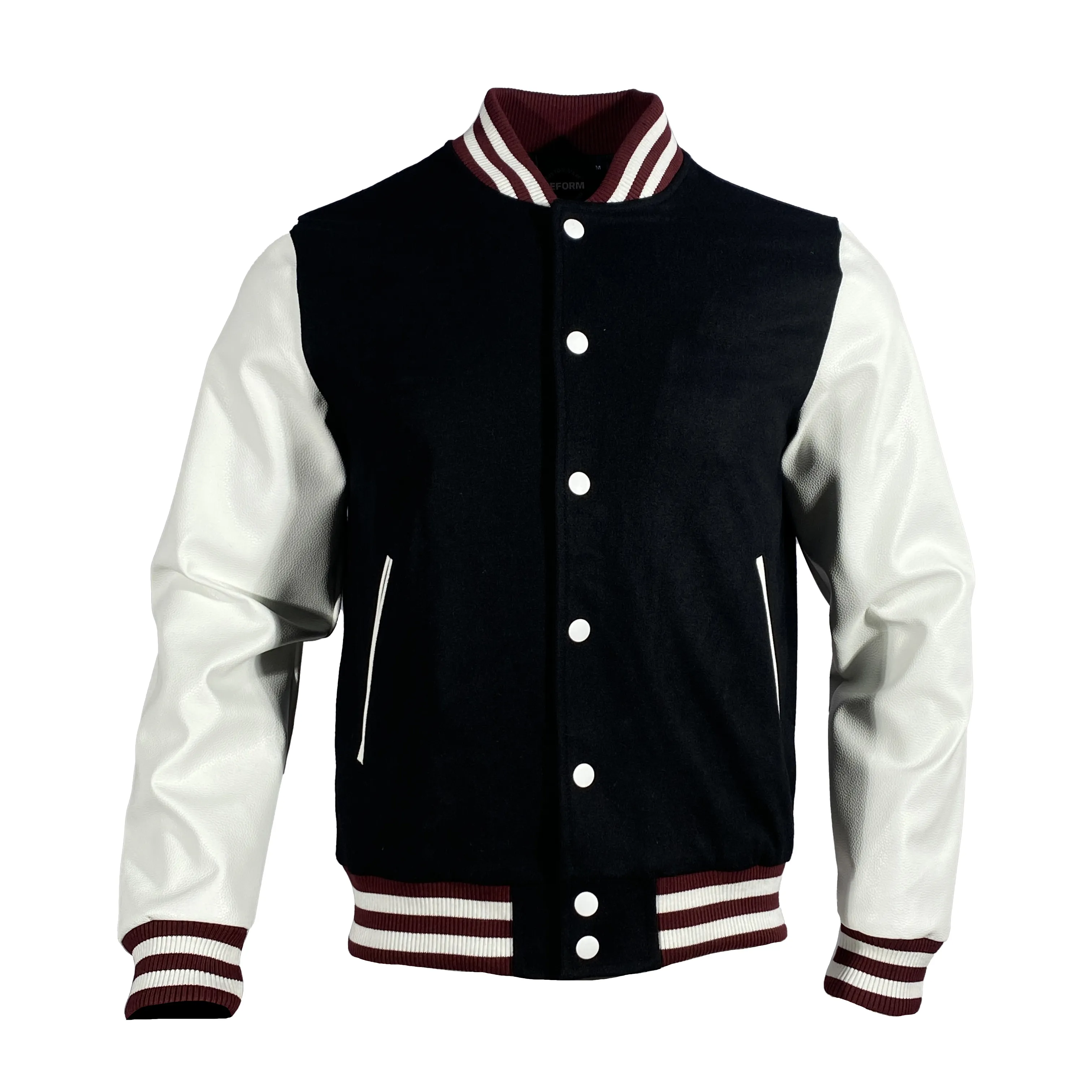 Chaqueta de béisbol de manga de cuero personalizada OEM chaqueta universitaria Vintage Letterman con bordado de chenilla con cadena de talla grande para hombre