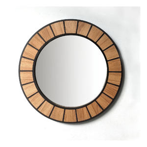 <span class=keywords><strong>Grand</strong></span> <span class=keywords><strong>miroir</strong></span> mural rond fabriqué à la main Décor rustique moderne avec des accents de chêne naturel Design Sunburst en bois pour le salon - Product Image 6