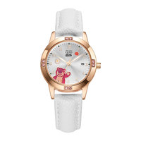 Montre pour enfants en forme d'ours fraise de dessin animé, alliage 30 mm, mignonne, étanche, quartz, bracelet en cuir, luminescente, pour filles, élèves du primaire