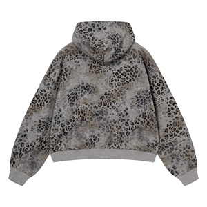 <b>Leopard</b> <b>Print</b> Zip Up Hoodie Oversized Crop Top Batwing Sleeve French Terry Unisex Streetwear <b>Sweatshirt</b> with Pocket Autumn Style - Product Image 3