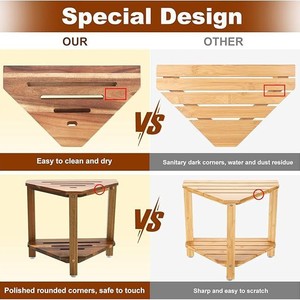 Estante de Almacenamiento Triangular de Madera Maciza de Doble Capa, Montado en la Esquina, Independiente, Duradero, para Baño, Color Trigo, de 8 a 11.9 Pulgadas de Profundidad - Product Image 4
