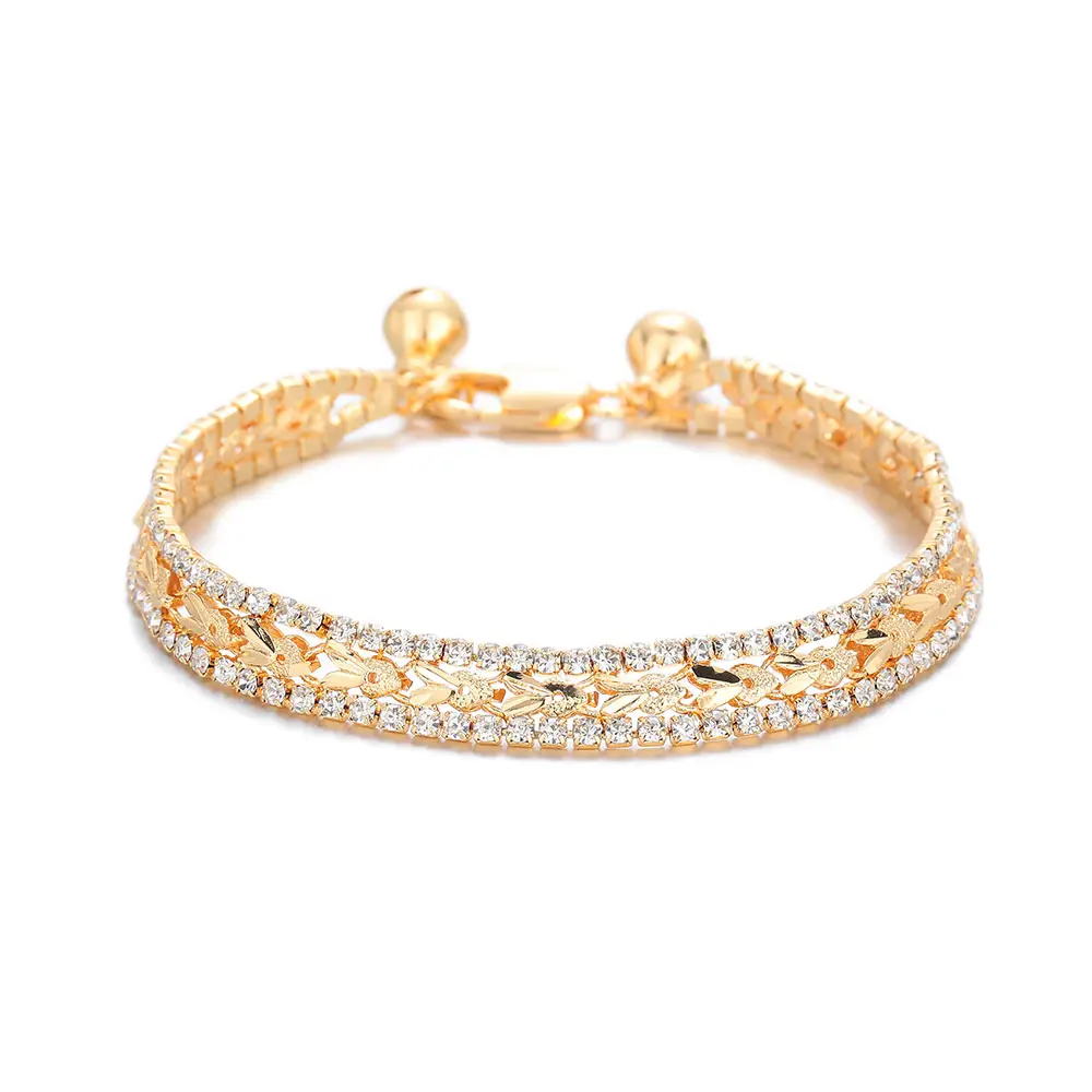 Penjualan laris perhiasan gelang wanita lapis emas 18k berkilau batu kristal modis gaya Eropa dan Amerika