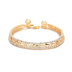 Hot Selling European and American Style Fashion Shiny Crystal Stone Neutral 18k Gold Plated Women's Bracelet Jewellery