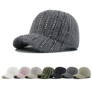 Gorra de Béisbol de 7 Paneles con Rayas y Pedrería, Estilo Coreano para Mujer, Otoño Invierno, a la Moda, en Gris, Beige, Rosa y Negro - Product Image 1