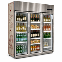Congélateur vertical à trois portes vitrées, refroidissement par air, congélation rapide, étagères réglables, 1500L, boulangerie