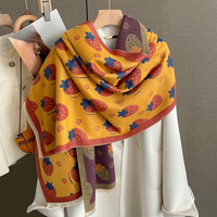 Grosir syal besar reversibel syal Pashmina terasa kasmir lembut untuk wanita desain stroberi untuk perjalanan musim dingin