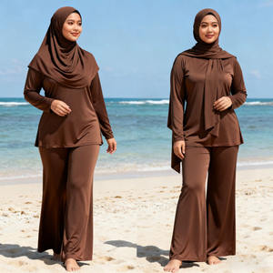 Elegante Sólido Impreso Musulmán Unisex Burkini Longitud Completa 3 Piezas Modesto Traje de Baño con Hijab Poliéster/Nylon UPF50 + - Product Image 4