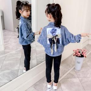 Girls Short Loose Blue Casual Denim Jackets With Bow <b>Tie</b> on the <b>Back</b> From Wholesale Children Factory - Product Image 2