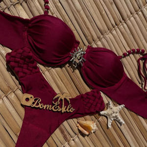 Push up poitrine rembourré Mini coupe haute 280 Gsm Spandex Nylon sans bretelles femmes haute qualité métal accessoires décoration maillot de bain - Product Image 3