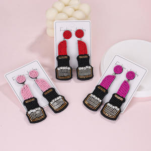 2025 nouveau bohème créatif rouge à lèvres riz perle boucles d'oreilles tissé à la main bijoux boucles d'oreilles saint valentin cadeau prêt à expédier - Product Image 1