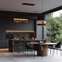 Meubles de cuisine en Formica, sur mesure, en bois massif de frêne de luxe, charnières à fermeture douce, plan de travail en quartz, évier, robinet, marbre