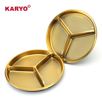 KARYO 251-2 Boîte d'emballage pour viande fraîche, fruits et légumes, plateau rond jetable pour sushi avec 3 compartiments, boîte en plastique